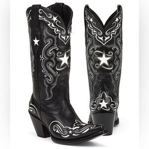 BLACK STAR || Vintage Black & White Starr Leather Cowboy Boots in Black - SZ 7
